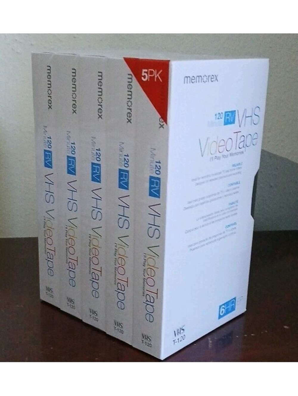 Memorex T-120 Blank VHS Tapes- FACTORY SEALED - 120 Min 5-Pack (6HR EP)